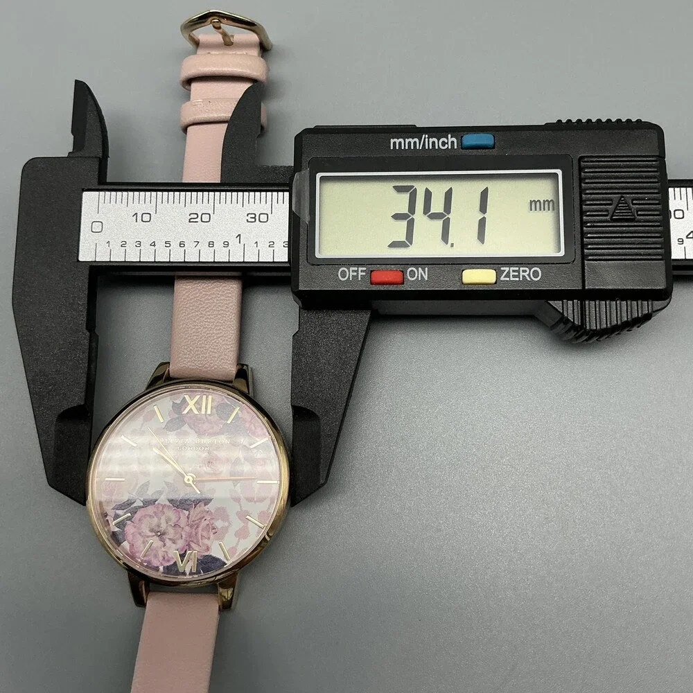 Olivia Burton Wild Flower Womens Watch 34mm Pink Strap Gold Tone New Battery